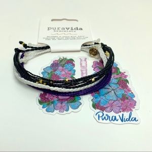 Pura Vida Black White Purple 3 piece bracelets